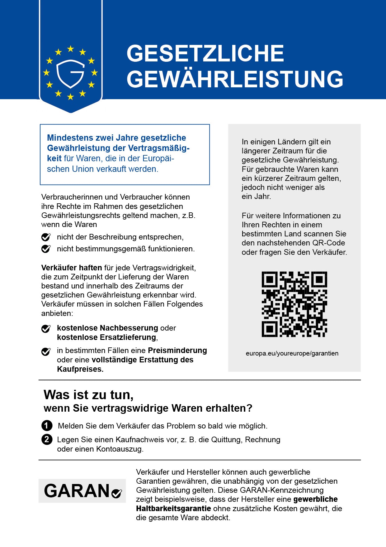 Gesetzliche Gewährleistung – harmonisierter EU-Hinweis