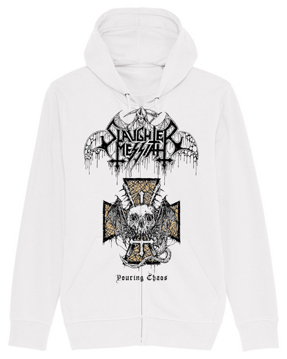 SLAUGHTER MESSIAH | "Pouring Chaos" | White Premium Hooded Zipper | Men / Women [Unisex]